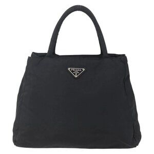 PRADA Tote Bag Nylon Black Silver Auth